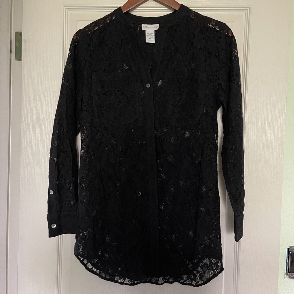Soft Surroundings Black Lace High Collar Shirt